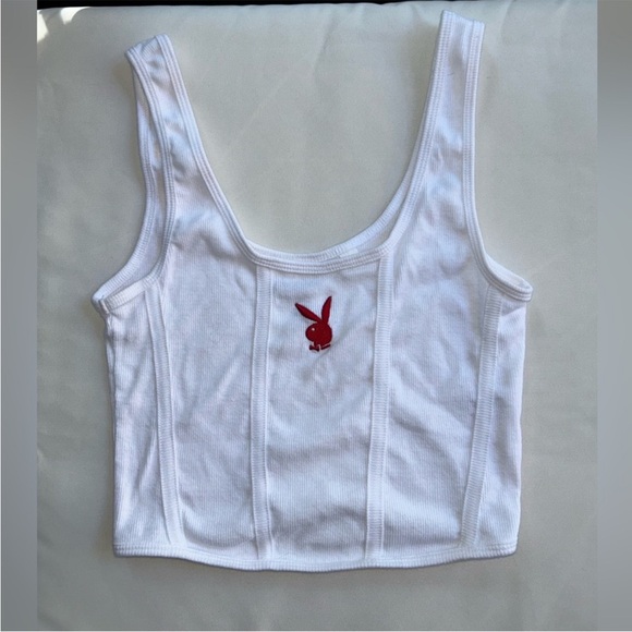 Women’s White Playboy Crop Tank Top Xs - Picture 5 of 7